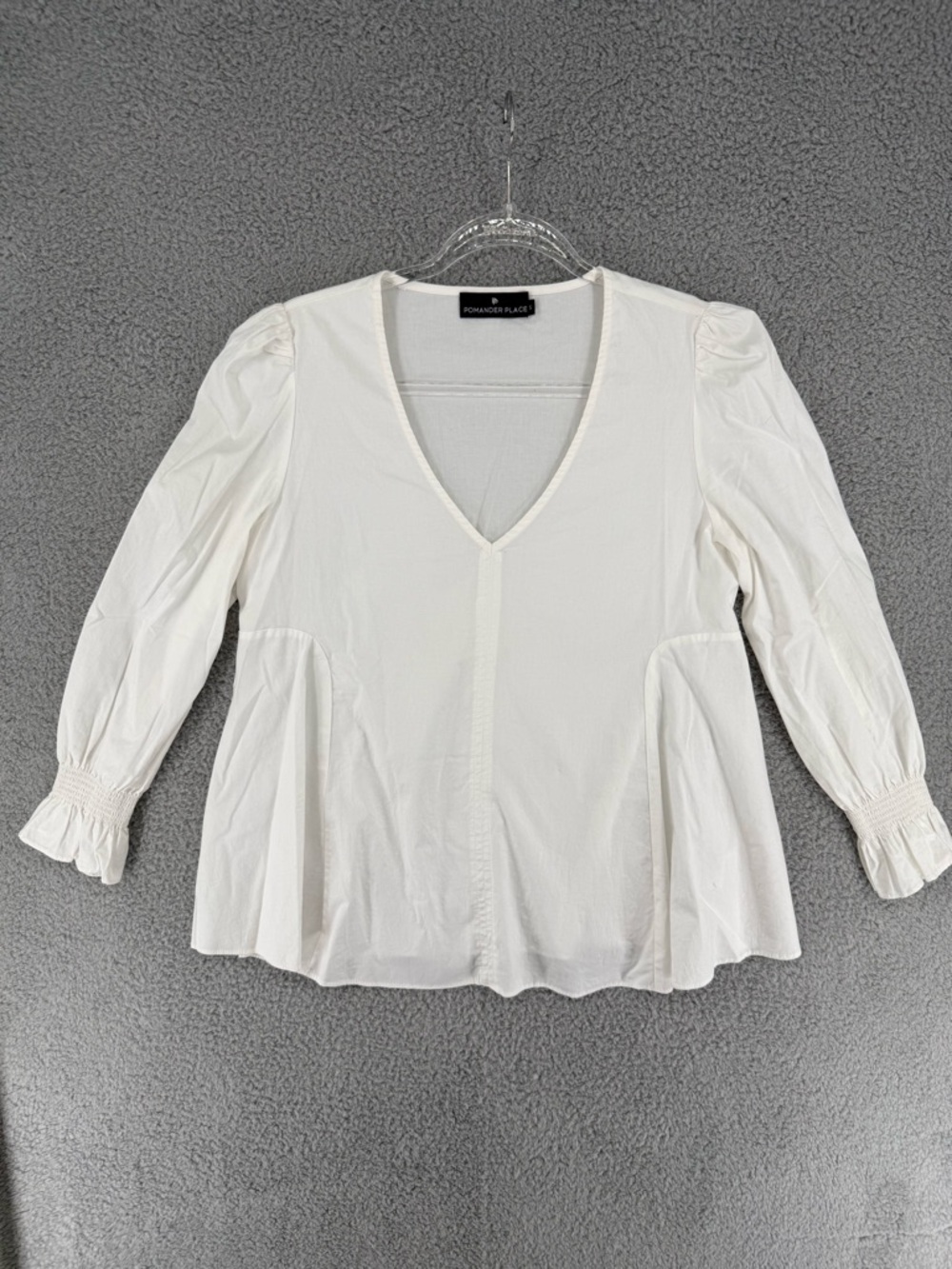 Pomander place White V-Neck Peasant Blouse
